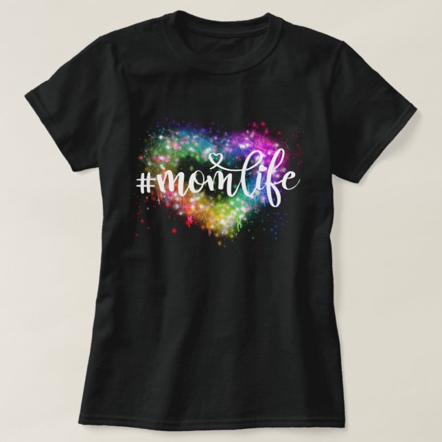 Colourful sparking glitter heart mum life T-Shirt (Design Front)