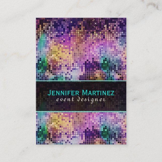 Colourful Sparkles & Disco Glitter Pattern Business Card (Front)