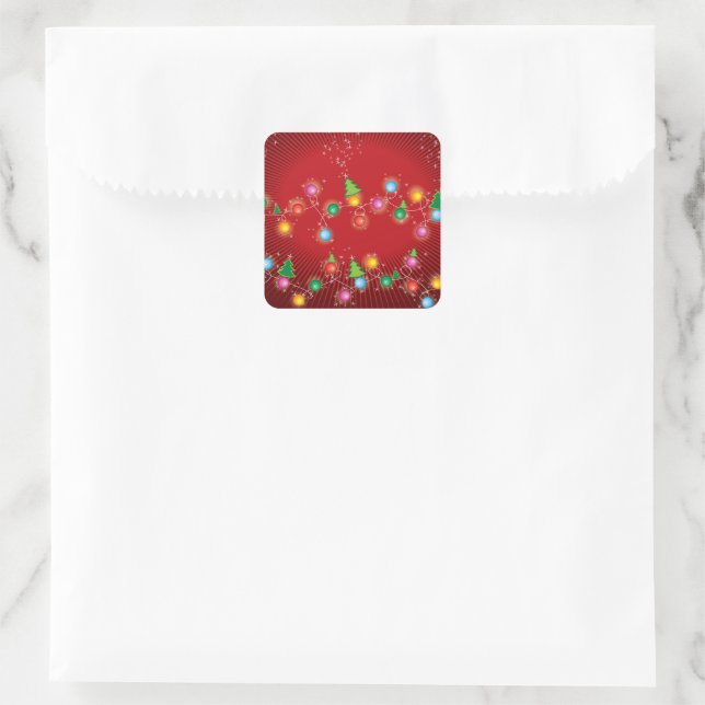 Colourful Sparkling Christmas Tree Lights Holiday Square Sticker (Bag)