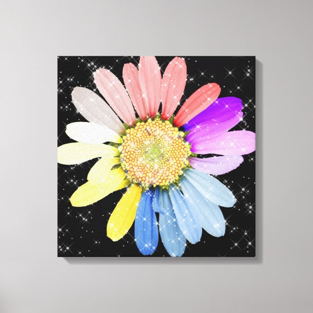 Colourful Sparkling Daisy Canvas Print (Front)