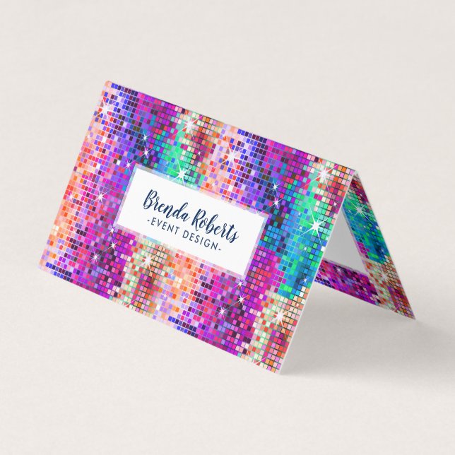 Colourful Sparkling Disco Glitter Business Card (Front)