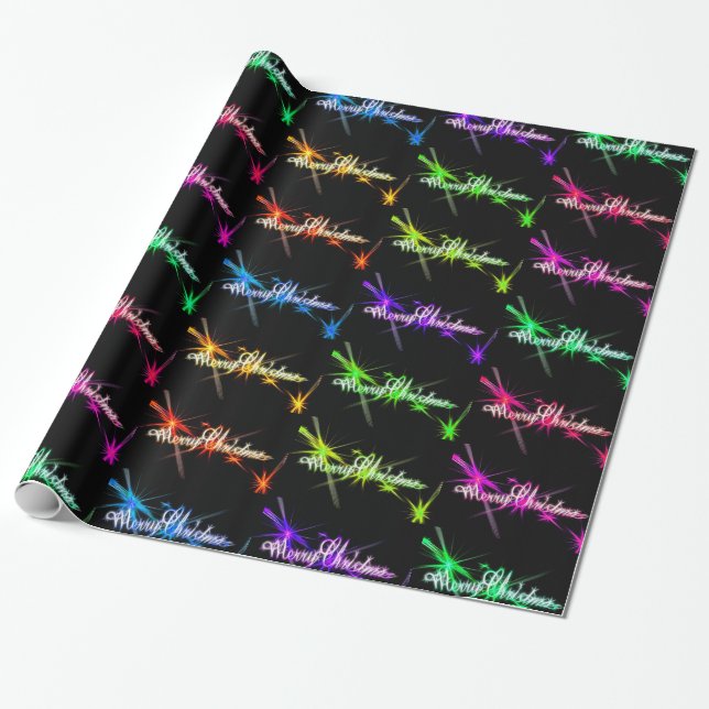Colourful Sparkling Merry Christmas Wrapping Paper (Unrolled)