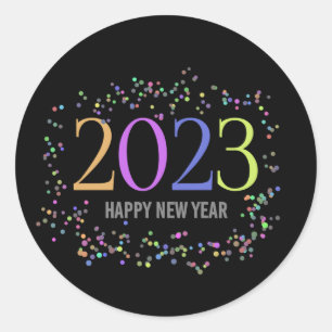 colourful sparkling shimmer 2023 new year classic round sticker