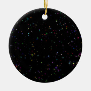 Colourful sparkling stars in night sky black desig ceramic tree decoration