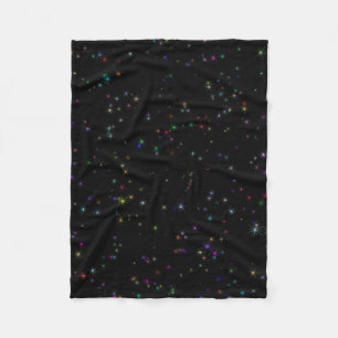 Colourful sparkling stars in night sky black desig fleece blanket