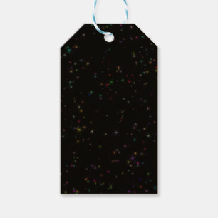 Colourful sparkling stars in night sky black desig gift tags