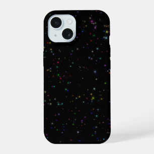 Colourful sparkling stars in night sky black desig iPhone 15 case