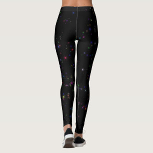 Colourful sparkling stars in night sky black desig leggings
