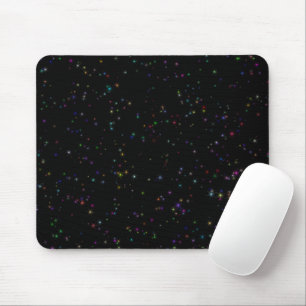 Colourful sparkling stars in night sky black desig mouse mat