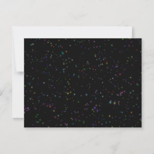 Colourful sparkling stars in night sky black desig postcard