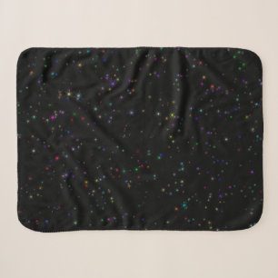 Colourful sparkling stars in night sky black desig sherpa blanket