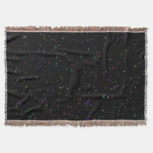 Colourful sparkling stars in night sky black desig throw blanket