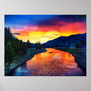 Colourful Sparkling Yellowstone River Landscape  Poster