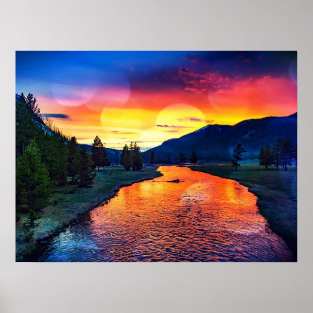 Colourful Sparkling Yellowstone River Landscape  Poster (Front)