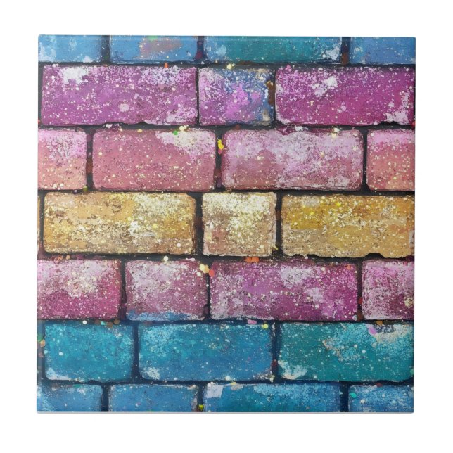 Colourful Sparkly Brick Pattern Tile (Front)