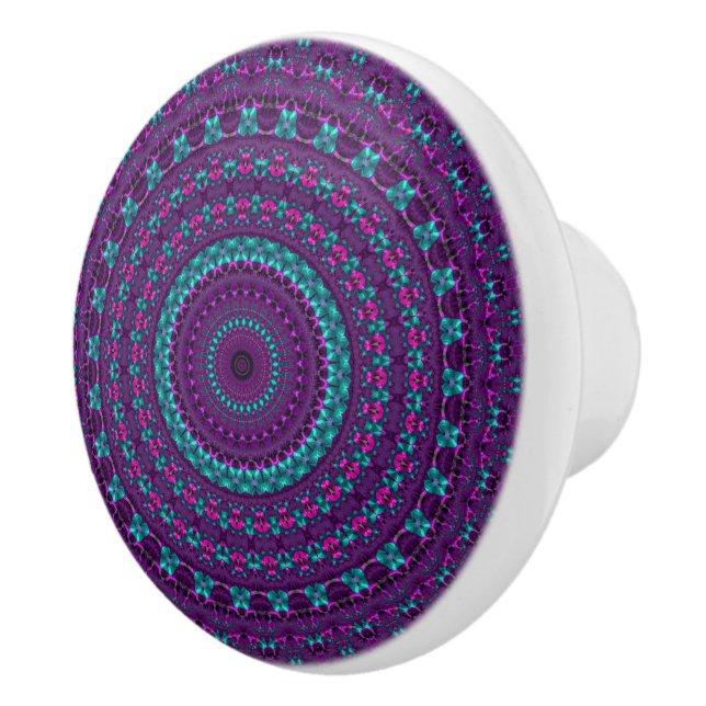 Colourful Sparkly Jewel Tone Mandala Digital Art Ceramic Knob (Right)