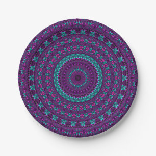 Colourful Sparkly Jewel Tone Mandala Digital Art Paper Plate