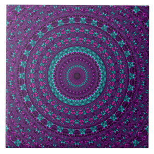 Colourful Sparkly Jewel Tone Mandala Digital Art Tile