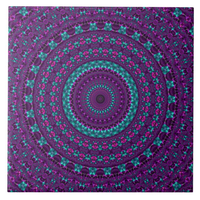 Colourful Sparkly Jewel Tone Mandala Digital Art Tile (Front)