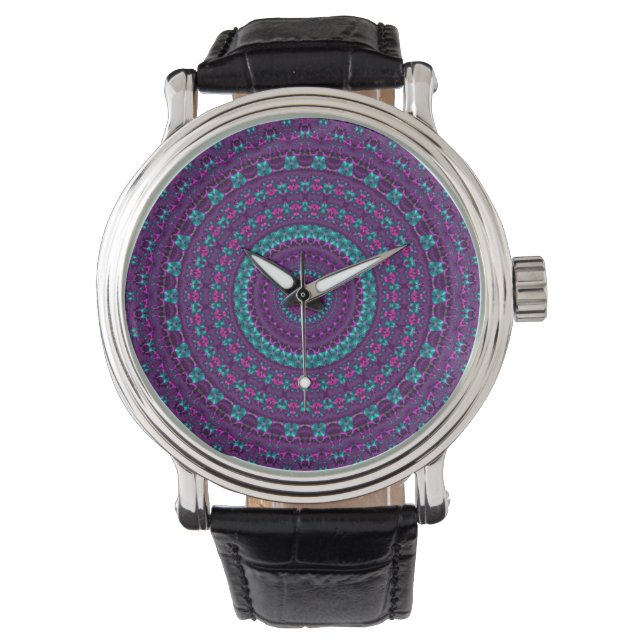 Colourful Sparkly Jewel Tone Mandala Digital Art Watch (Front)