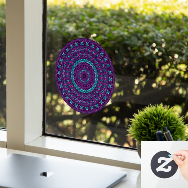 Colourful Sparkly Jewel Tone Mandala Digital Art Window Cling (Office)