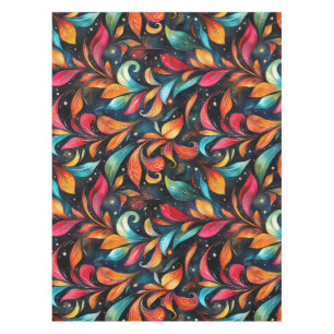 Colourful Sparkly Leaves Pattern - Black Backgroun Tablecloth