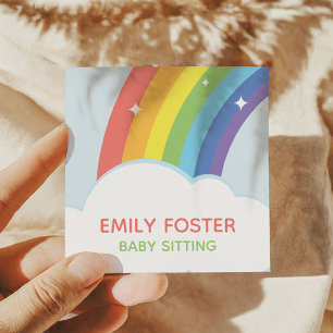 Colourful Sparkly Rainbow Clouds Custom Square Business Card