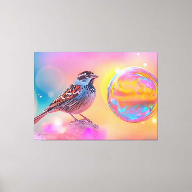 Colourful Sparrow and Rainbow Bubble  Canvas Print (Front)