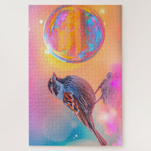 Colourful Sparrow and Rainbow Bubble Jigsaw Puzzle
