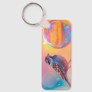 Colourful Sparrow and Rainbow Bubble Key Ring