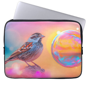 Colourful Sparrow and Rainbow Bubble  Laptop Sleeve