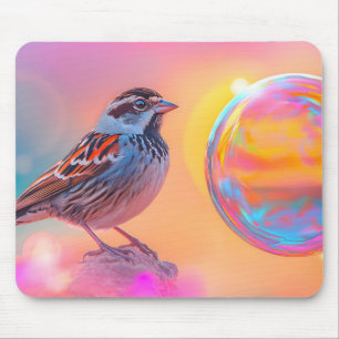 Colourful Sparrow and Rainbow Bubble Mouse Mat