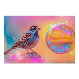 Colourful Sparrow and Rainbow Bubble Poster