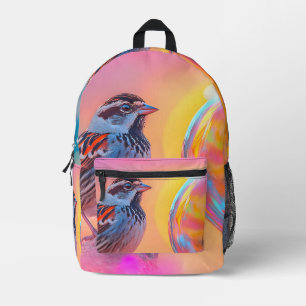 Colourful Sparrow and Rainbow Bubble Printed Backpack