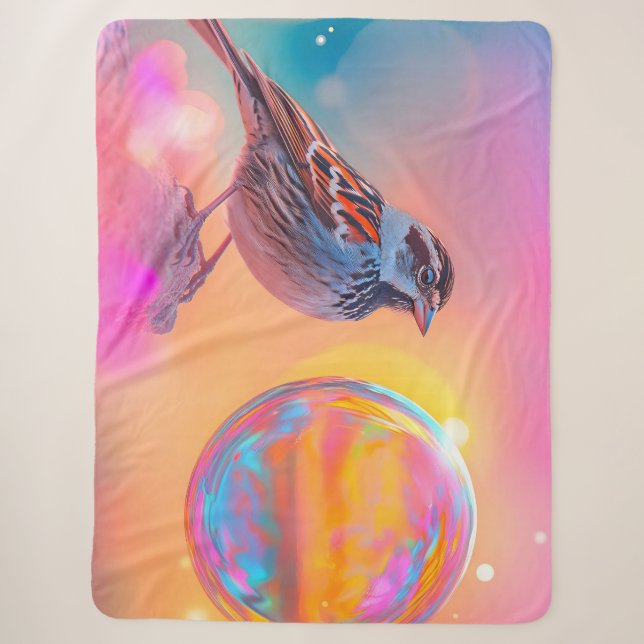 Colourful Sparrow and Rainbow Bubble  Sherpa Blanket (Front)