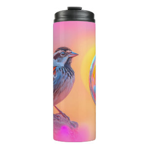 Colourful Sparrow and Rainbow Bubble Thermal Tumbler
