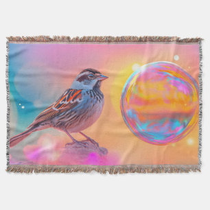 Colourful Sparrow and Rainbow Bubble  Throw Blanket