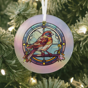 Colourful Sparrow Glass Tree Decoration