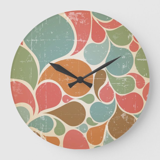 Colourful Spatters: Abstract Retro Pattern. Large Clock (Front)