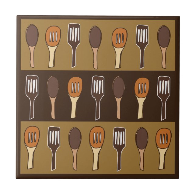 Colourful Spatula Kitchen Cooking Utensils Tile (Front)