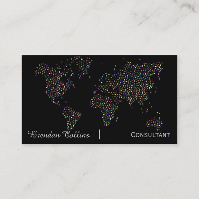 Colourful Speckles World Map Continents Business Card (Front)