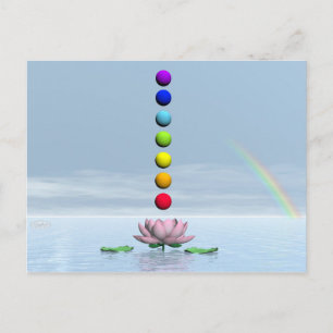 Colourful spheres for chakras upon beautiful lily  postcard