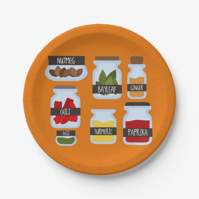 Colourful spice jars cooking style paper plate (Front)