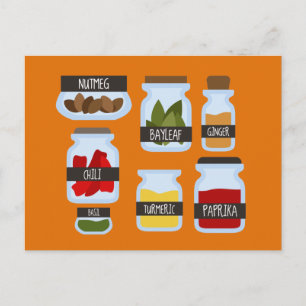Colourful spice jars cooking style postcard