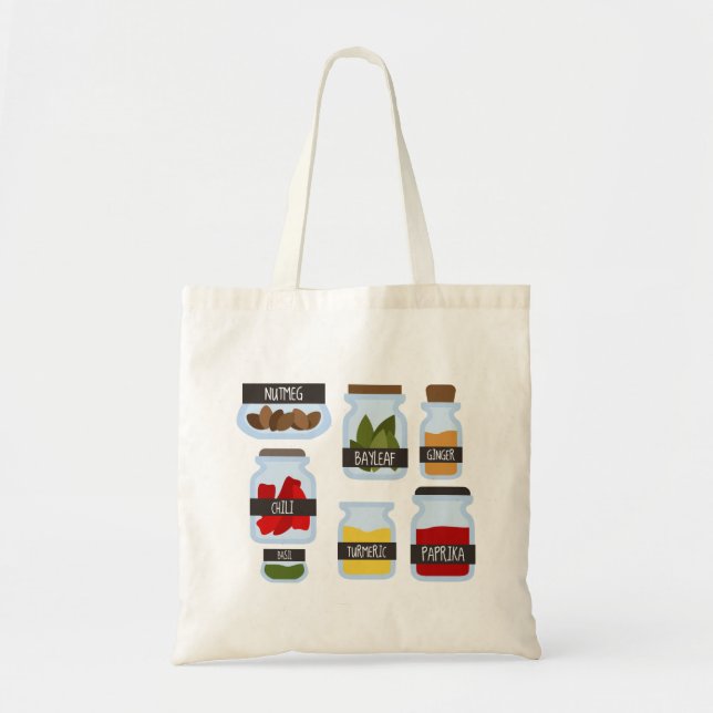 Colourful spice jars cooking style tote bag (Front)