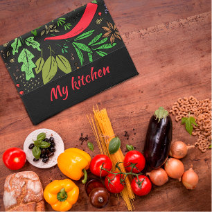 Colourful spices pattern name black Kitchen Towel