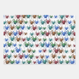 Colourful Spider Pattern Spooky Funny Halloween Wrapping Paper Sheet