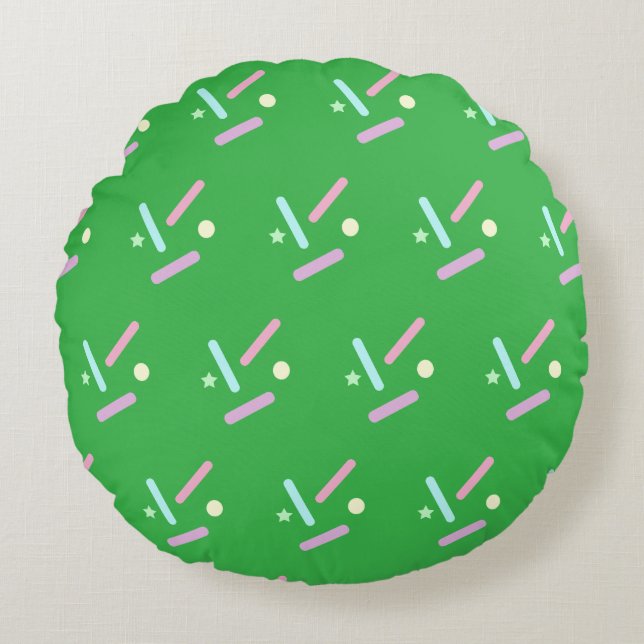 Colourful Spinkles Green Bright Round Cushion (Front)