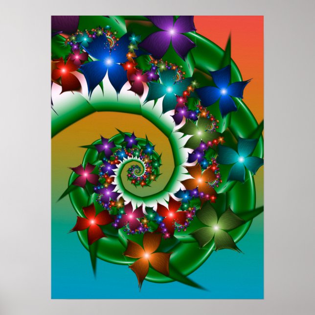 Colourful Spinning Flowers Poster (Front)
