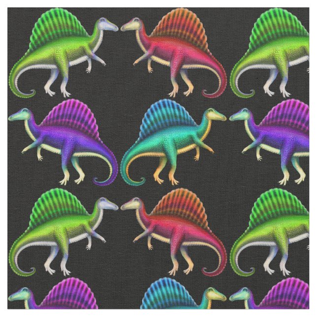 Colourful Spinosaurus Dinosaurs Paleo Fabric (Close Up)
